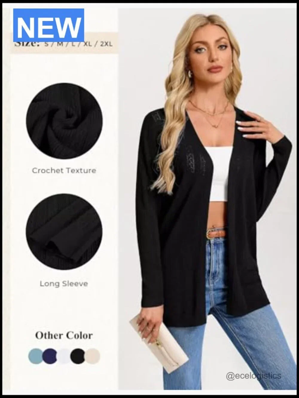 Long Sleeve Open Front Crochet Cardigan Lightweight Spring Vacation